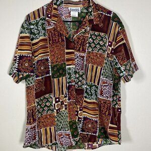 Teddi Men's SS Crazy Pattern Brown/Green Button-Up Shirt Medium